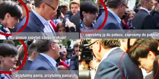 Mit einer Souffleuse auf Wahlkampfspaziergang. Warschau 13. Mai 2015.