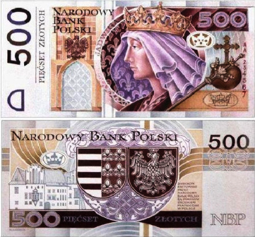 Złoty banknot 500 zł Jadwiga fot.